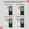 Premium Composite Front Door Set with One Side Screen - Snipe 1 Geo Bar Sandblast Ice Glass - Shown in Green