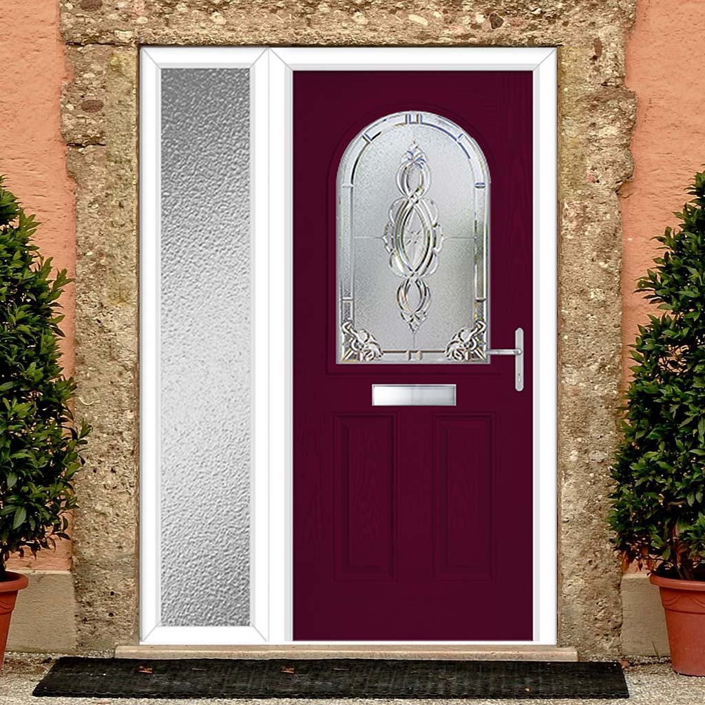 Premium Composite Front Door Set with One Side Screen - Snipe 1 Pectolite Glass - Shown in Purple Violet