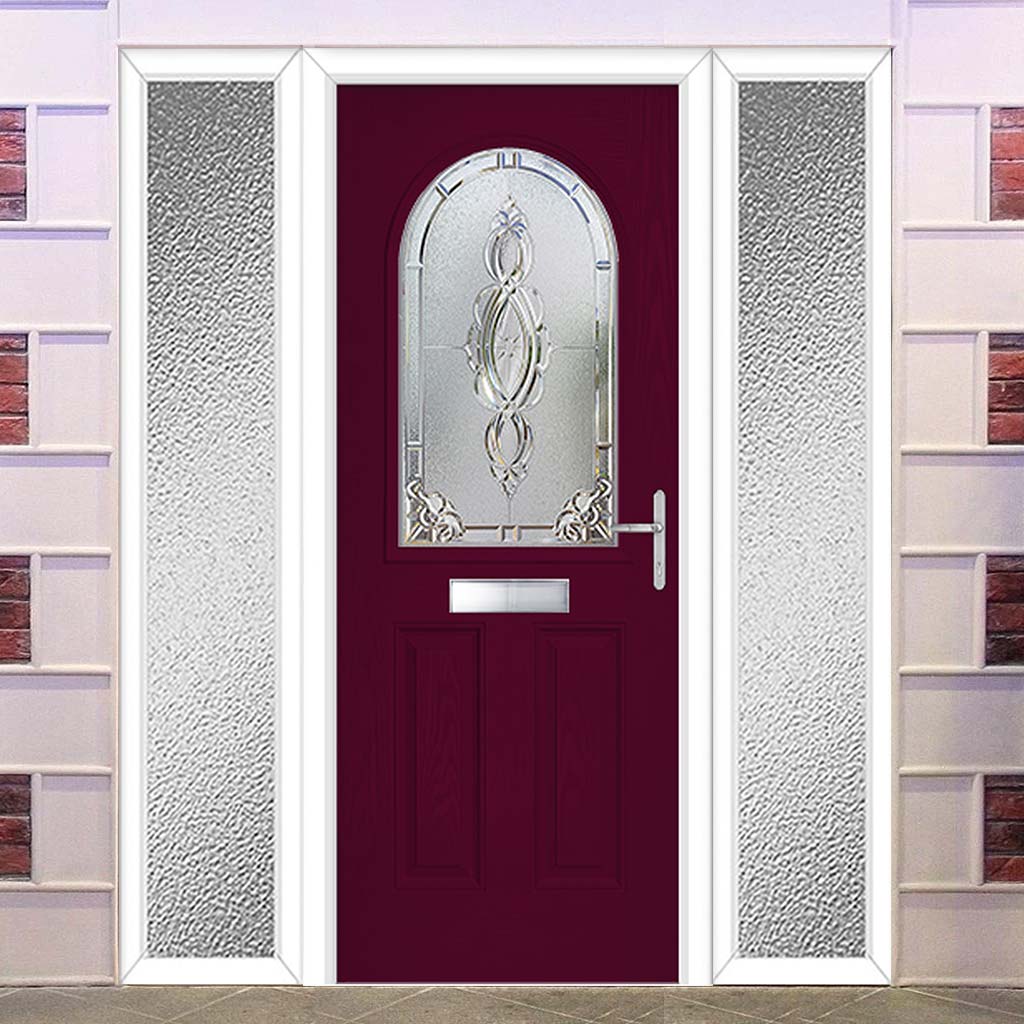 Premium Composite Front Door Set with Two Side Screens - Snipe 1 Pectolite Glass - Shown in Purple Violet
