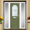 Premium Composite Front Door Set with Two Side Screens - Snipe 1 Veneto Glass - Shown in Reed Green