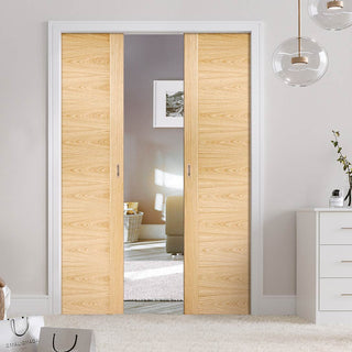 Image: Bespoke Sofia Oak Flush Double Pocket Door - Prefinished