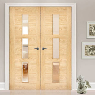 Image: Bespoke Sofia 3L Oak Door Pair - Clear Glass - Prefinished