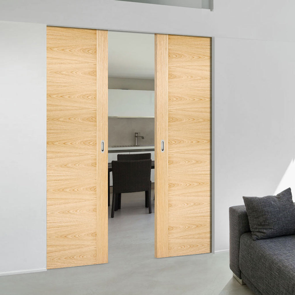 Bespoke Sofia Oak Flush Double Frameless Pocket Door - Prefinished