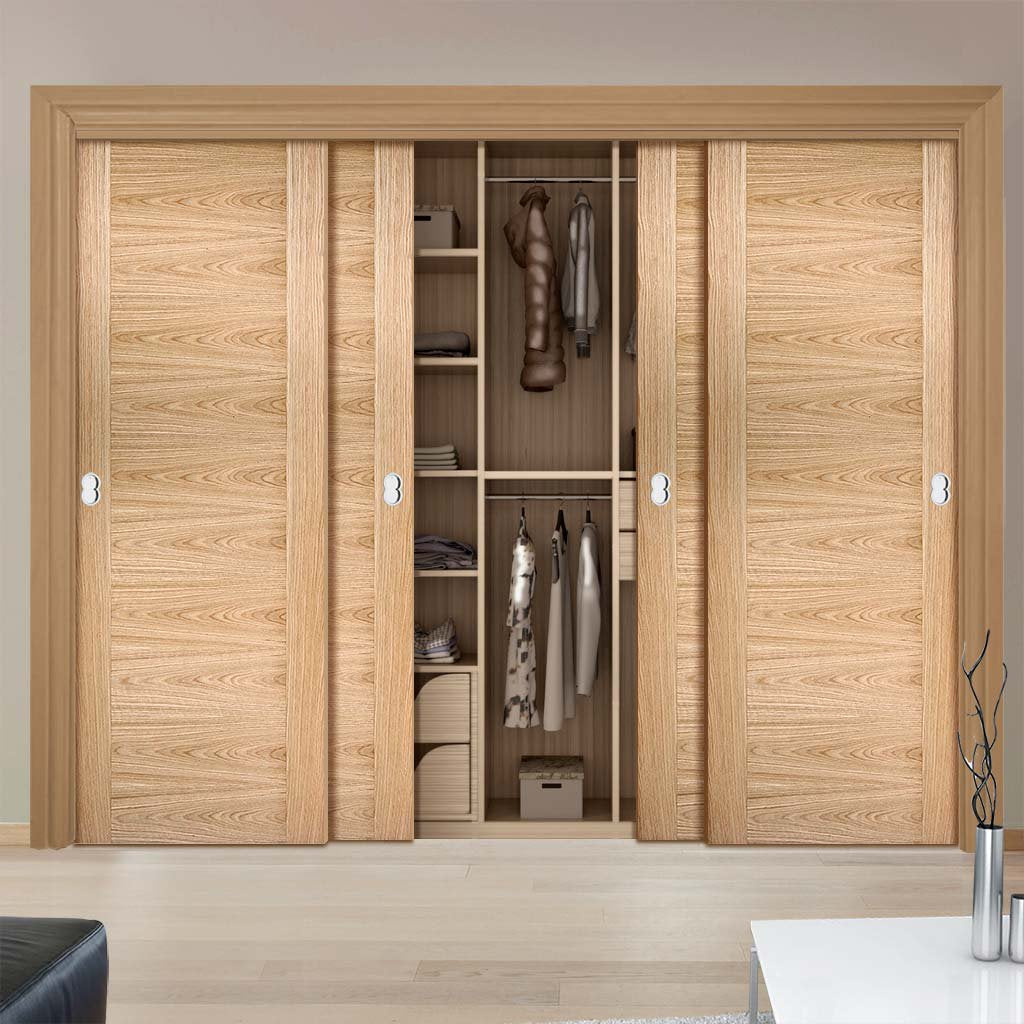 Bespoke Sofia Oak Flush Door - 4 Door Wardrobe and Frame Kit - Prefinished