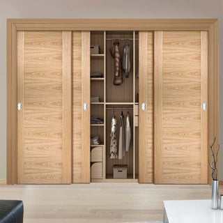 Image: Bespoke Sofia Oak Flush Door - 4 Door Wardrobe and Frame Kit - Prefinished