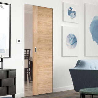 Image: Bespoke Sofia Oak Flush Single Frameless Pocket Door - Prefinished