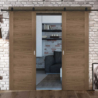 Image: Top Mounted Black Sliding Track & Double Door - Sofia Walnut Veneer Doors - Prefinished