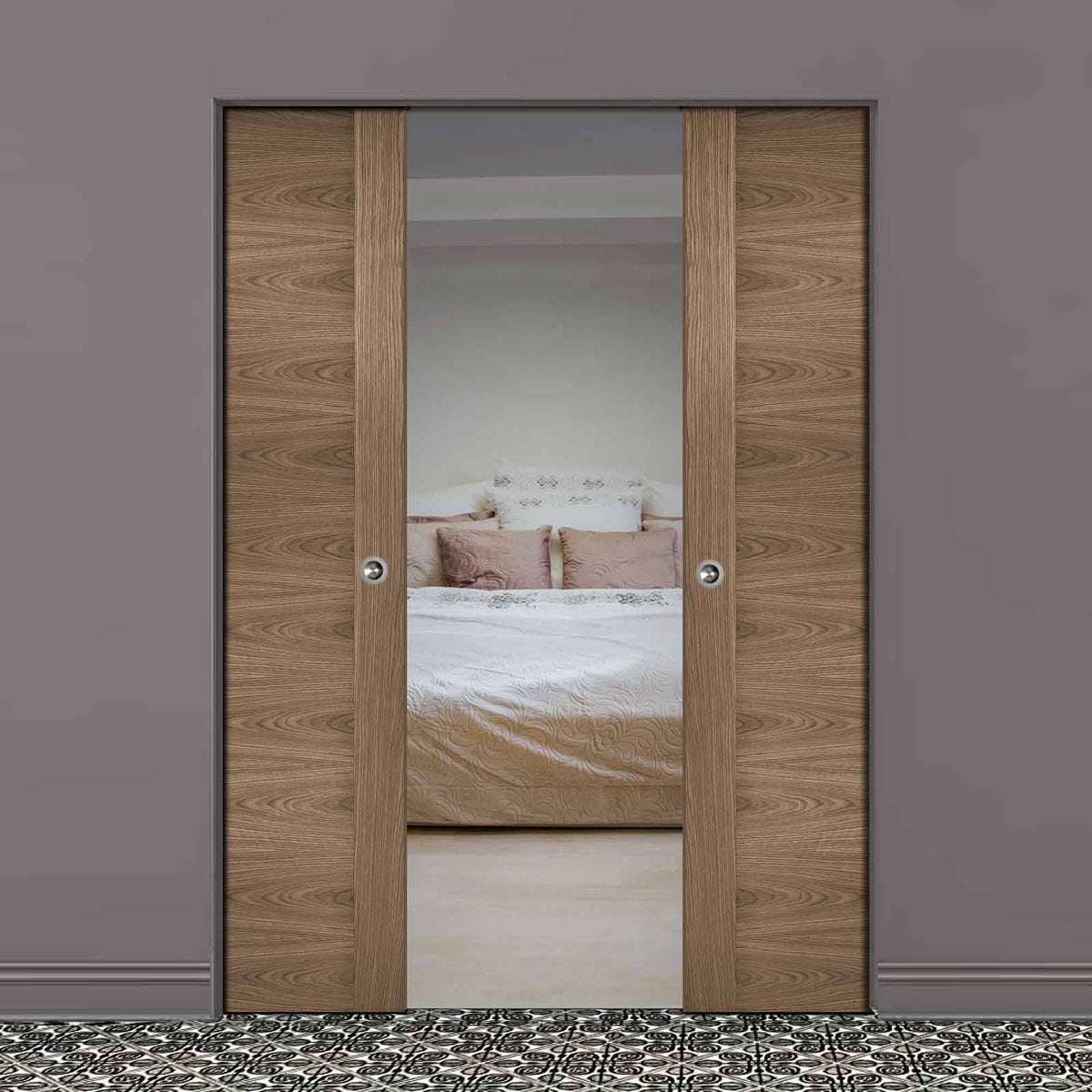 Sofia Walnut Veneer Absolute Evokit Double Pocket Doors - Prefinished