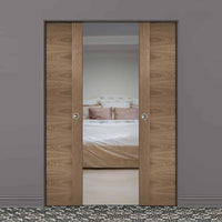 Sofia Walnut Veneer Absolute Evokit Double Pocket Doors - Prefinished