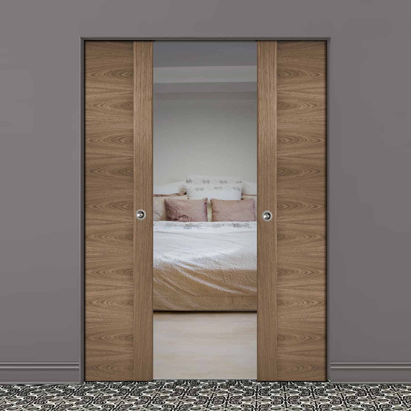 Sofia Walnut Veneer Absolute Evokit Double Pocket Doors - Prefinished