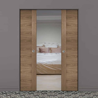 Image: Sofia Walnut Veneer Absolute Evokit Double Pocket Doors - Prefinished