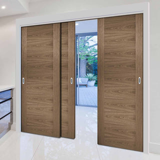 Image: Three Sliding Doors and Frame Kit - Sofia Walnut Veneer Door - Prefinished