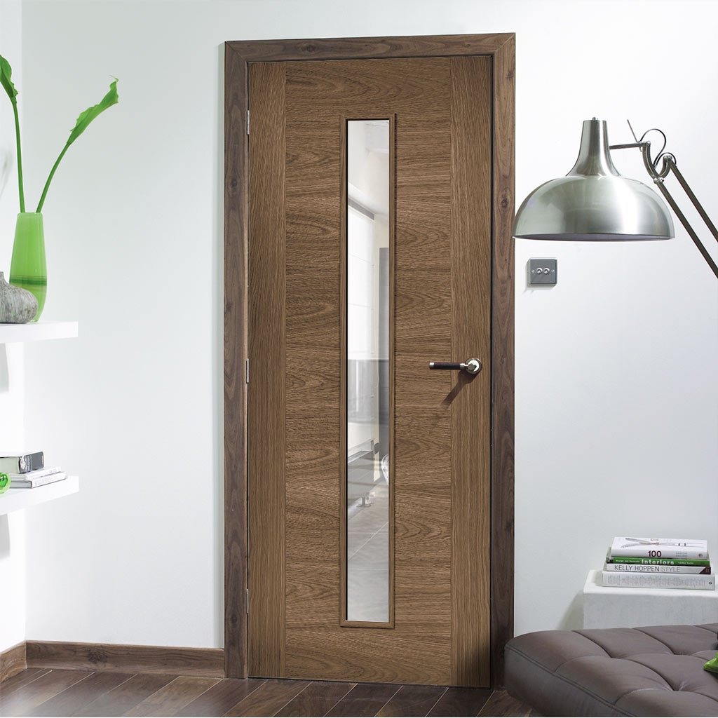 sofia walnut veneer door clear safety glass prefin