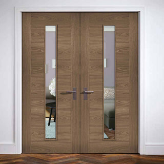 Image: Sofia Walnut Veneer Door Pair - Clear Glass - Prefinished