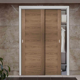 Image: Minimalist Wardrobe Door & Frame Kit - Two Sofia Walnut Veneer Doors - Prefinished