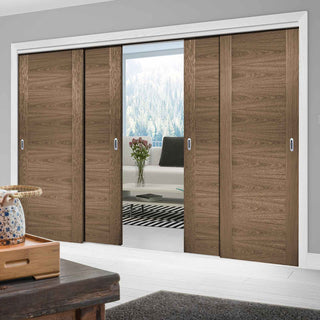 Image: Four Sliding Doors and Frame Kit - Sofia Walnut Veneer Door - Prefinished