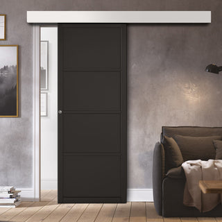 Image: Single Sliding Door & Wall Track - Soho 4 Panel Door - Black Primed