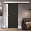 Single Sliding Door & Wall Track - Soho 4 Panel Door - Black Primed