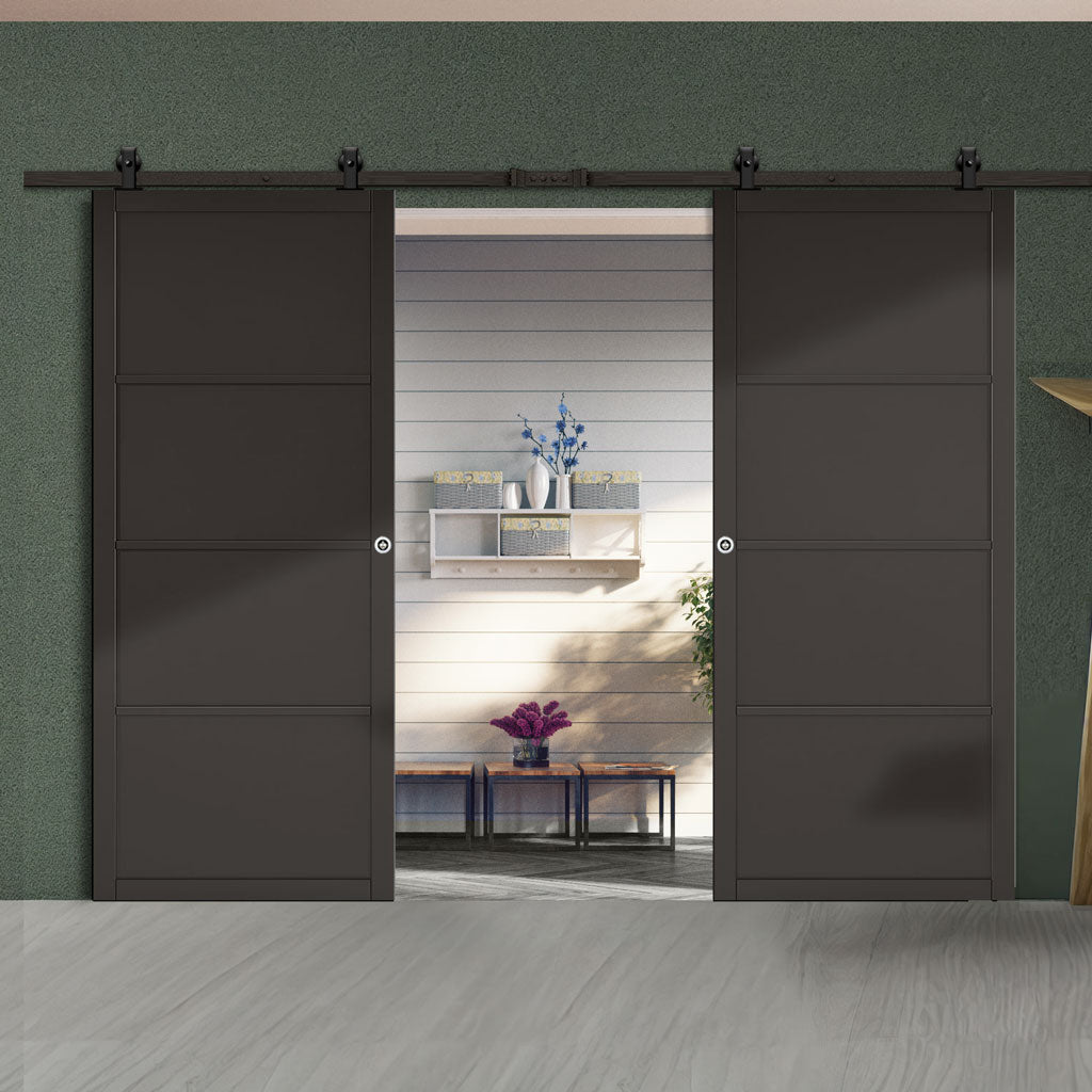 Top Mounted Black Sliding Track & Double Door - Soho 4 Panel Black Pai ...