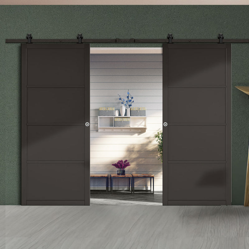 Top Mounted Black Sliding Track & Double Door - Soho 4 Panel Black Painted Doors - Prefinished