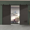 Top Mounted Black Sliding Track & Double Door - Soho 4 Panel Black Primed Doors