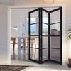 Three Folding Doors & Frame Kit - Soho 4 Pane Charcoal 3+0 - Clear Glass - Prefinished