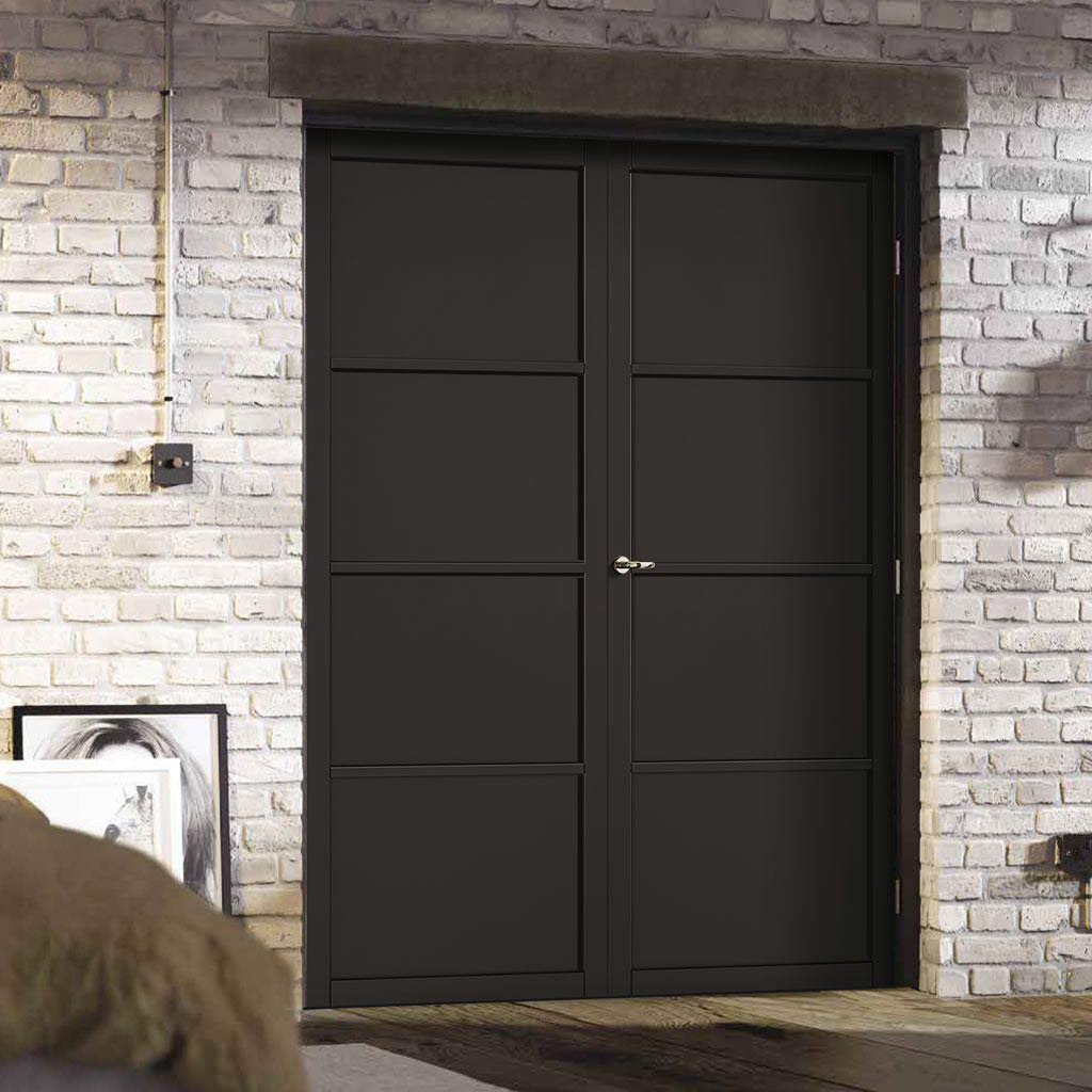 Soho 4 Panel Black Painted Internal Door Pair - Prefinished