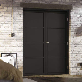Image: Soho 4 Panel Black Painted Internal Door Pair - Prefinished
