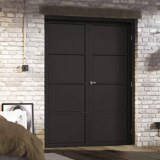 Image: Soho 4 Panel Black Primed Internal Door Pair