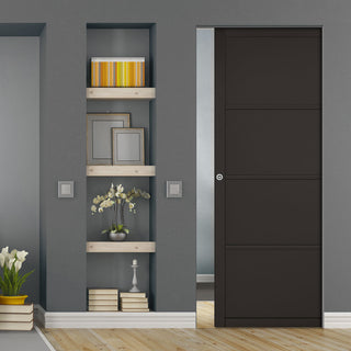 Image: Soho 4 Panel Black Primed Absolute Evokit Single Pocket Door