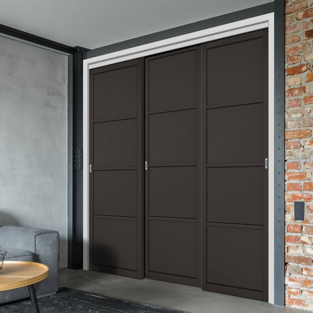 Minimalist Wardrobe Door & Frame Kit - Three Soho 4 Panel Doors - Black Primed