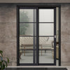 Soho 4 Pane Charcoal Staffetta Twin Telescopic Pocket Door - Clear Glass - Prefinished