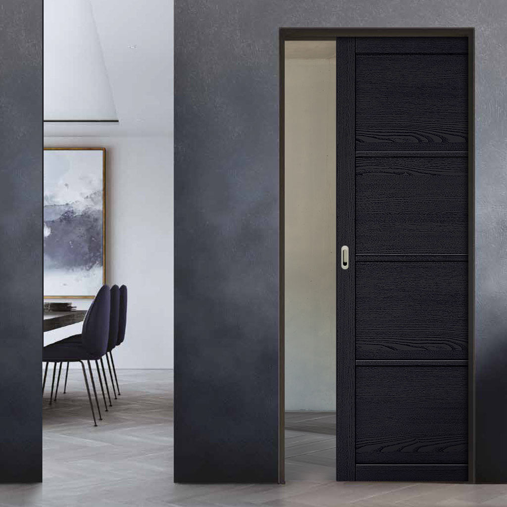 Soho 4 Panel Charcoal Single Evokit Pocket Door - Prefinished