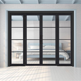 Image: ThruEasi Room Divider - Soho 4 Pane Charcoal Clear Glass - Prefinished Double Doors with Double Sides
