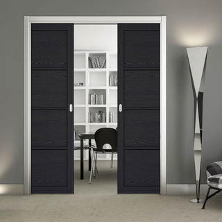 Image: Soho 4 Panel Charcoal Double Evokit Pocket Doors - Prefinished