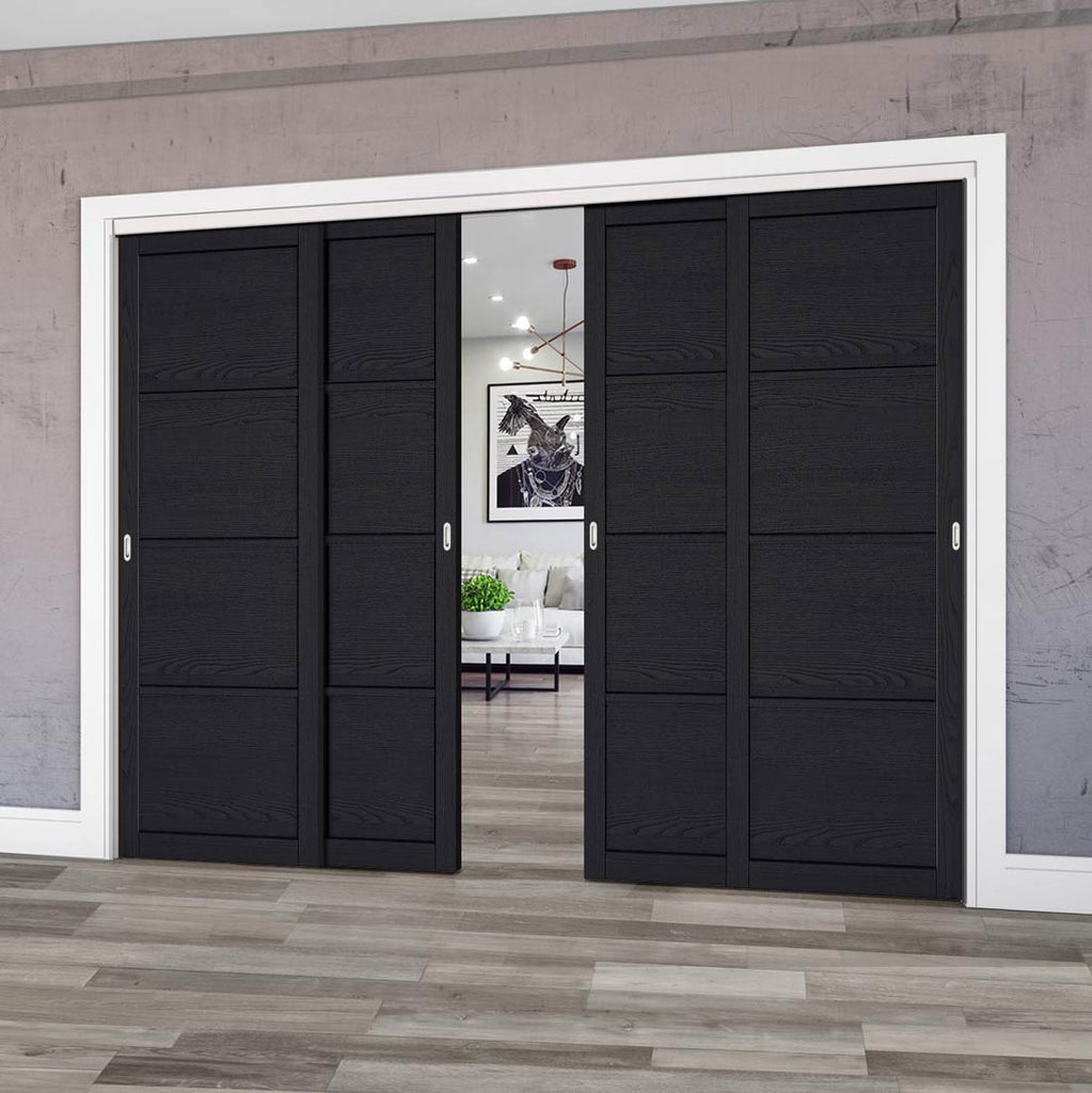 Pass-Easi Four Sliding Doors and Frame Kit - Soho 4 Panel Charcoal Door - Prefinished