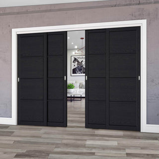 Image: Pass-Easi Four Sliding Doors and Frame Kit - Soho 4 Panel Charcoal Door - Prefinished