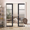 Soho 4 Pane Charcoal Double Evokit Pocket Doors - Clear Glass - Prefinished