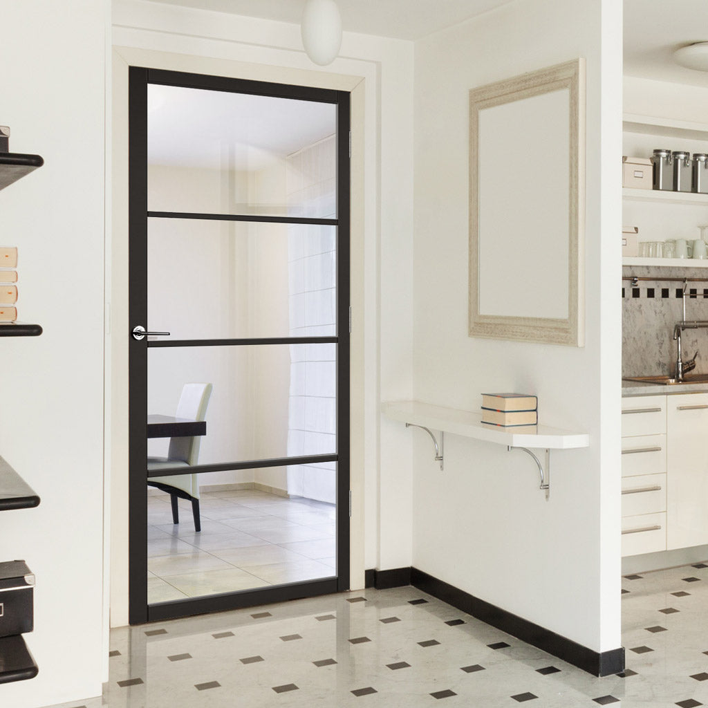 Soho 4 Pane Black Painted Internal Door - Clear Glass - Prefinished ...