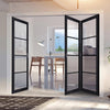 Three Folding Doors & Frame Kit - Soho 4 Pane Charcoal 2+1 - Clear Glass - Prefinished