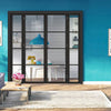 ThruEasi Room Divider - Soho 4 Pane Black Clear Glass Prefinished Industrial Double Doors with Narrow Double Sides