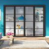 Room Divider - Soho 4 Pane Black Clear Glass Prefinished Double Doors with Double Sides