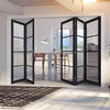 Five Folding Doors & Frame Kit - Soho 4 Pane Charcoal 3+2 - Clear Glass - Prefinished
