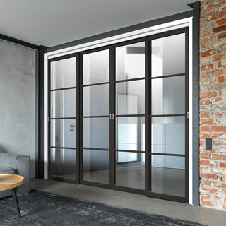 Image: Four Sliding Doors and Frame Kit - Soho 4 Pane Door - Clear Glass - Black Primed