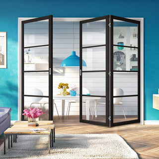 Image: Three Folding Doors & Frame Kit - Soho 4 Pane 2+1 - Clear Glass - Black Primed