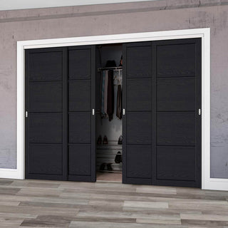 Image: Four Sliding Maximal Wardrobe Doors & Frame Kit - Soho 4 Panel Charcoal Door - Prefinished