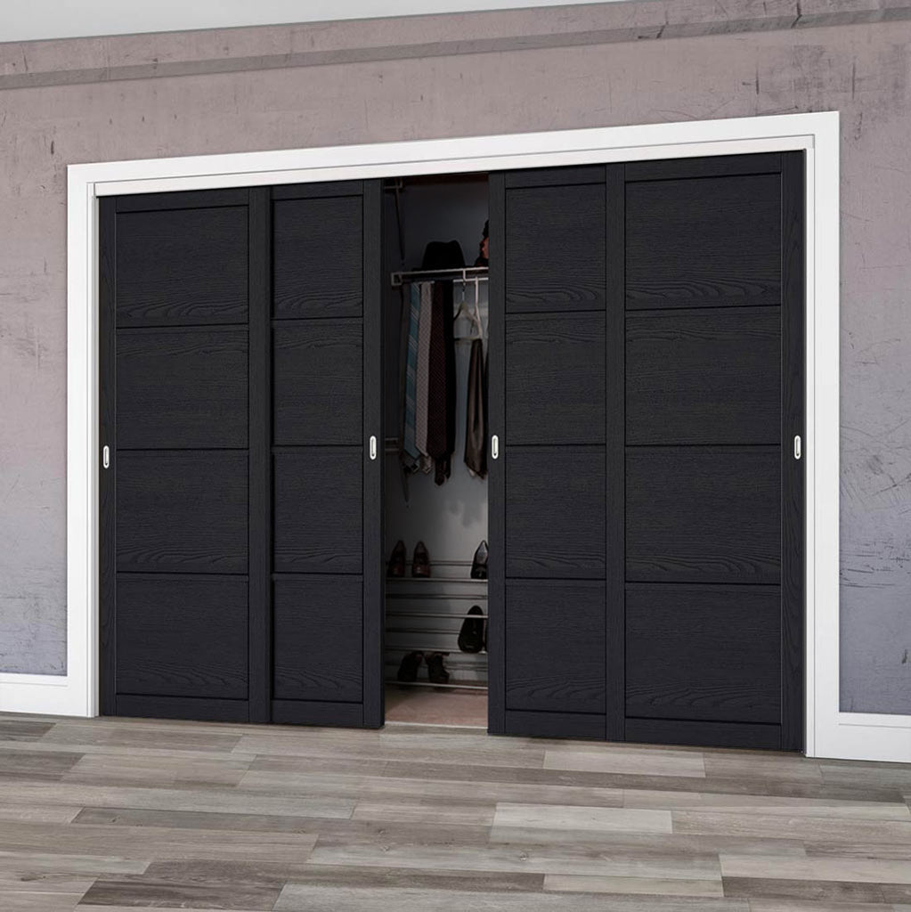 Minimalist Wardrobe Door & Frame Kit - Four Soho 4 Panel Charcoal Door - Prefinished