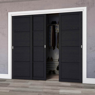 Image: Three Sliding Maximal Wardrobe Doors & Frame Kit - Soho 4 Panel Charcoal Door - Prefinished
