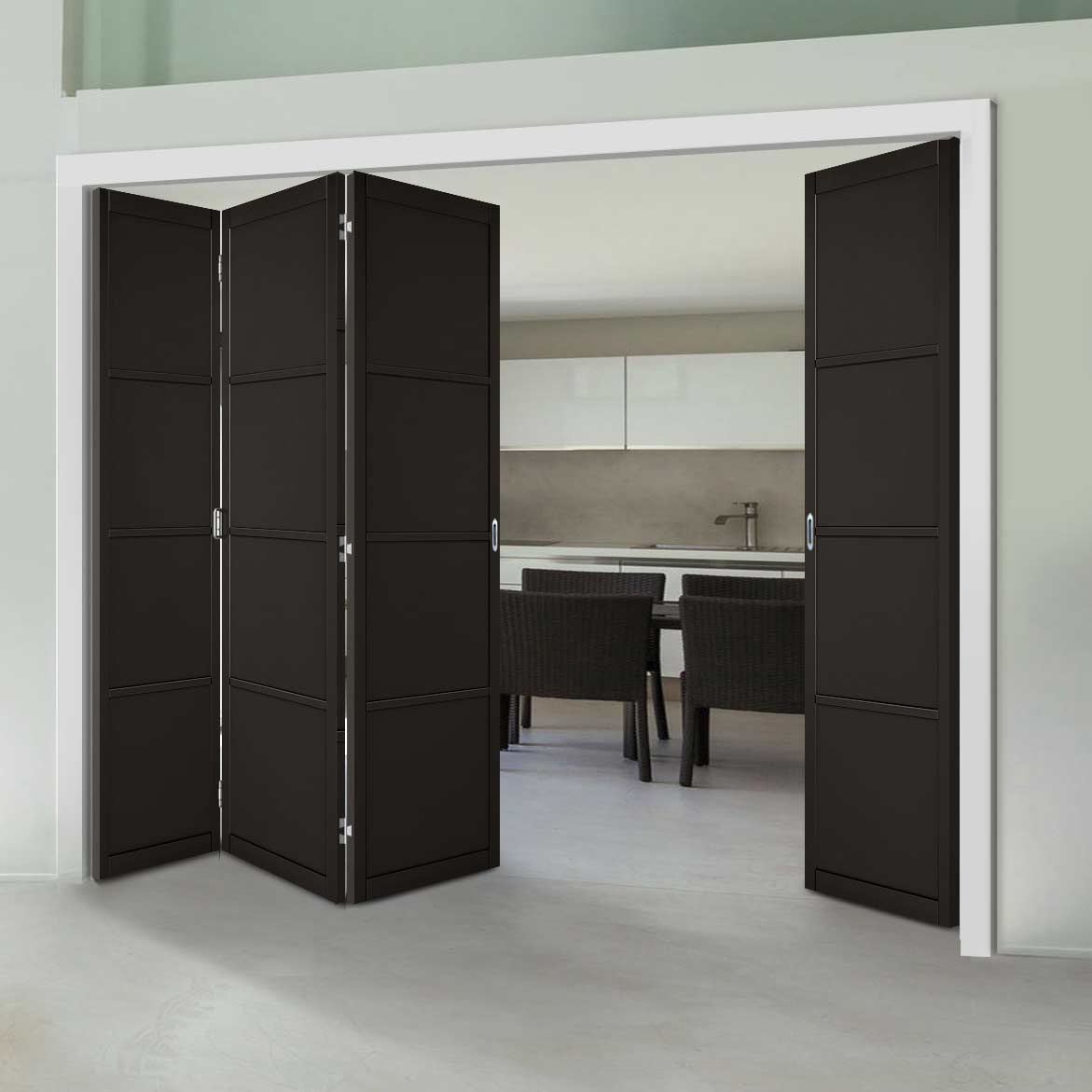 Four Folding Doors & Frame Kit - Soho 4 Panel 3+1 - Black Painted - Pr