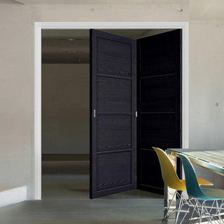 Image: Two Folding Doors & Frame Kit - Soho 4 Panel Charcoal 2+0 - Prefinished